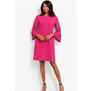 Talbots 6 Petite Hot Pink Lined Dress Keyhole Back Tiered Sleeves Office Church